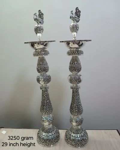 Silver Lamp and Samai Set, for Worship, Feature : Attractive Design, Bright Light, Durable, Fine Finished