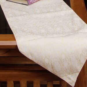 Embroidered Golden Jacquard Table Runner, Size : 12.5x74inch