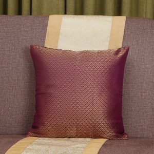 Square Magenta Brocade Cushion Cover, for Sofa, Bed, Chairs, Size : 16×16inch