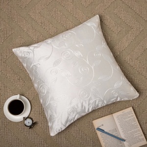 Square White Satin Silk Cushion Cover, for Sofa, Bed, Chairs, Size : 16x16Inch