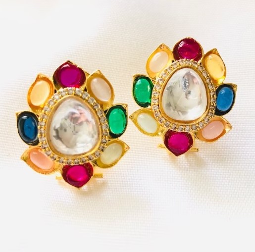 Polished Diamond Polki Earring, Outer Material : Gold