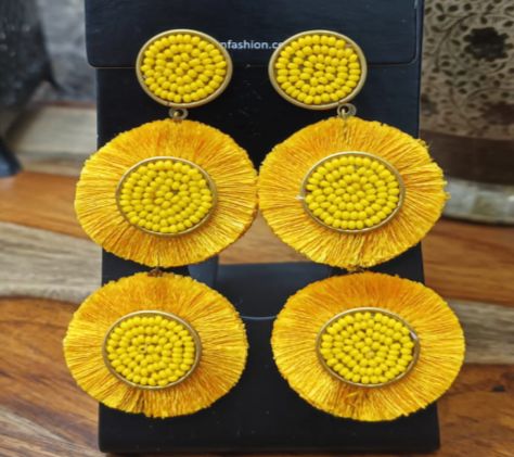 Yellow Beaded Earrings, Style : Modern