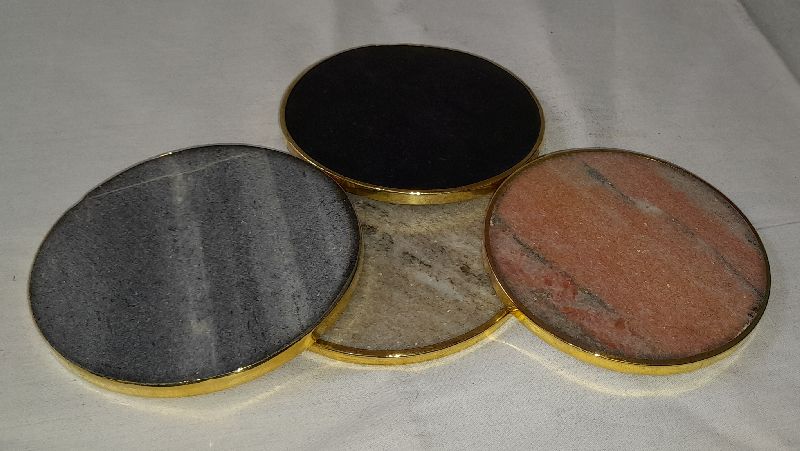 Round Polished Marble Coaster Set, for Tableware, Size : 4x4 Inch