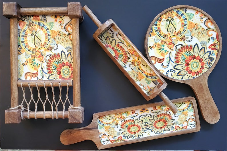 wooden khatiya platter set