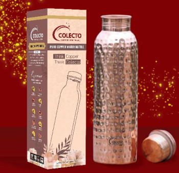 COLECTO Round Hammered Regular Copper Bottle, for Drinking Water, Model Name/Number : CC-02