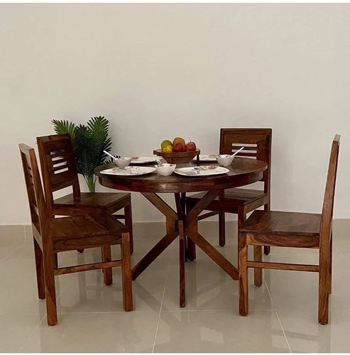 Round Designer Wooden Dining Table Set, Color : Natural