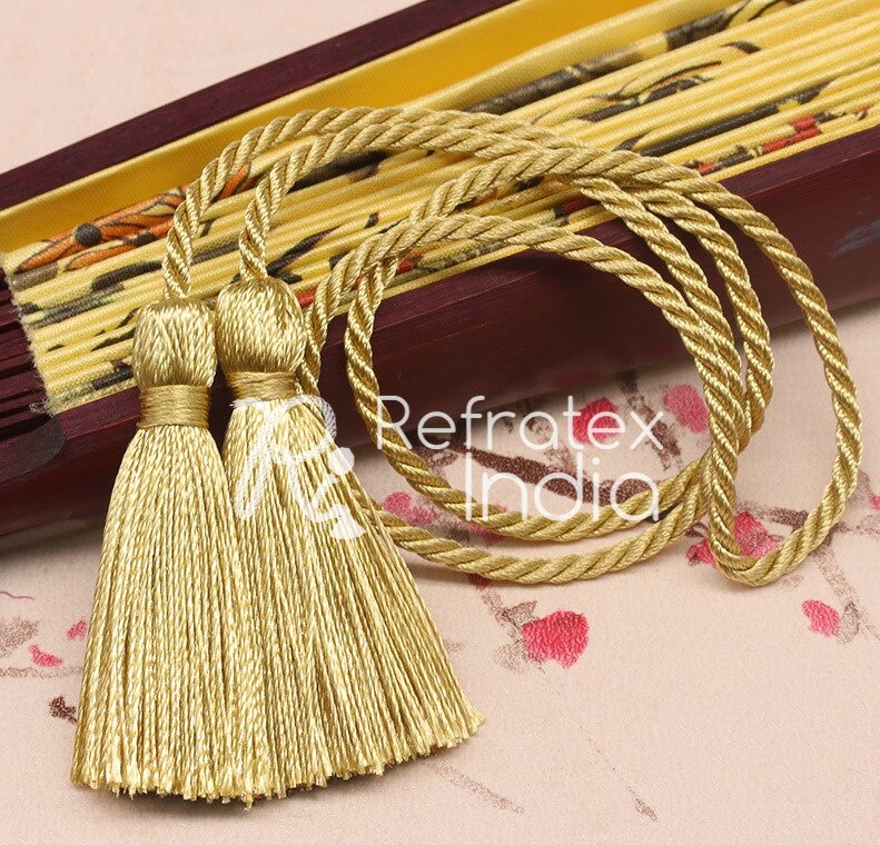 Refratex India Plain Polyester TC870 Gold Tassel Tieback, for Curtains Holding