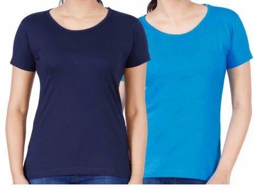 Plain Polyester Ladies Round Neck T-shirts, Size : M, XL, X-Small