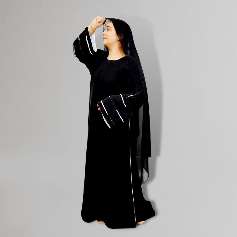 Ladies White Line Black Abaya, Size : XXL