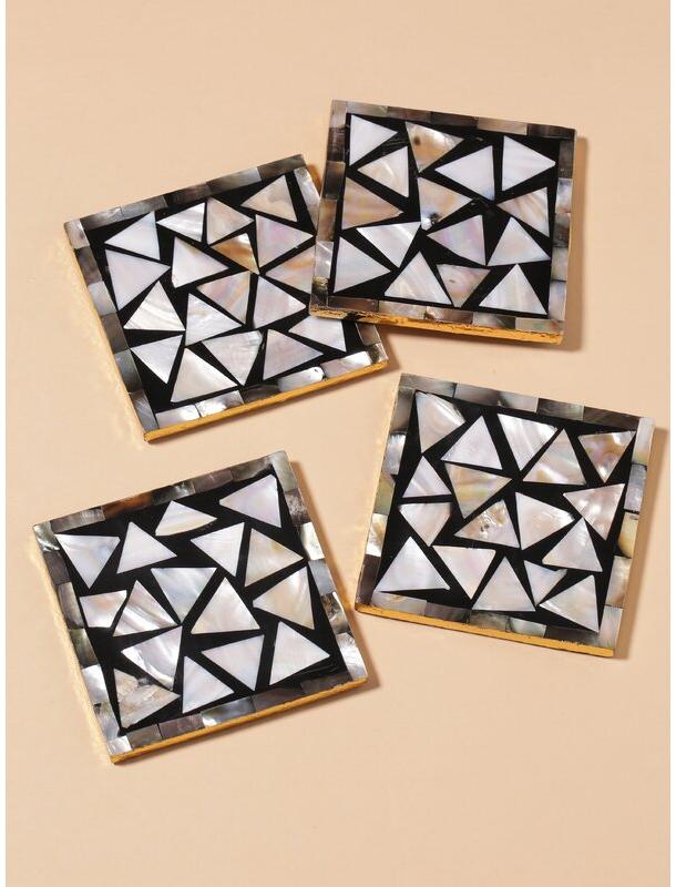 Square Mother of Pearl Coaster Set, for Tableware, Size : 4x4 Inch