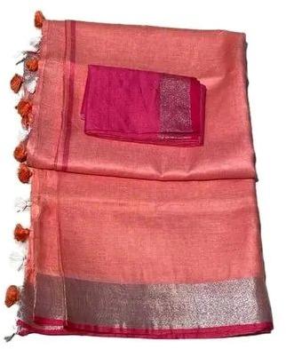 Sandeep Textiles Unstitched Border Tissue Linen Saree, Occasion : Party Wear