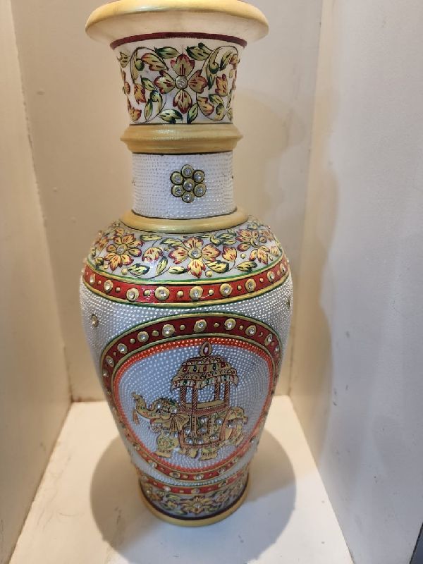Hand Painted Royal Elephant Marble Flower Vase