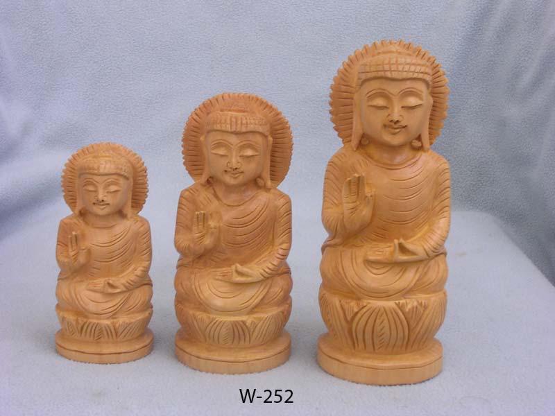 Wooden Buddha Statue Set of 3, for Decoration, Feature : Best Quality, Complete Finishing