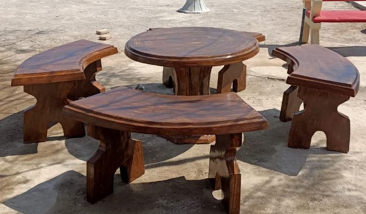 Stone Polished Garden Table Chair Set, Color : Brown