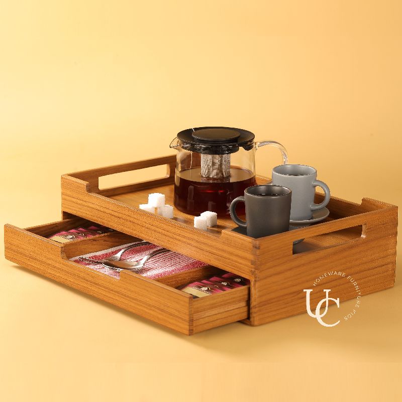 Serving Tray with Drawer (Teabags), for Homes, Hotels, Restaurants, Wedding, Biscuit Packaging, Feature : Light Weight