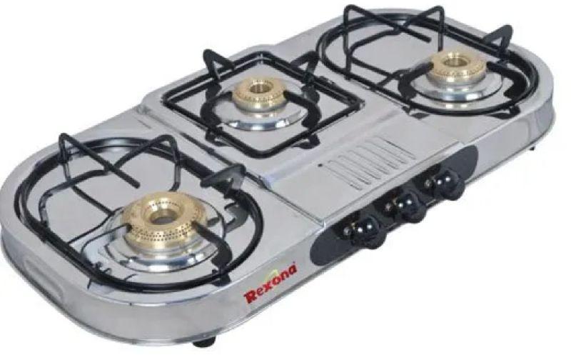 Rectangular RCW-302 Rexona Three Burner Gas Stoves, for Domestic Use, Ignition Type : Manual