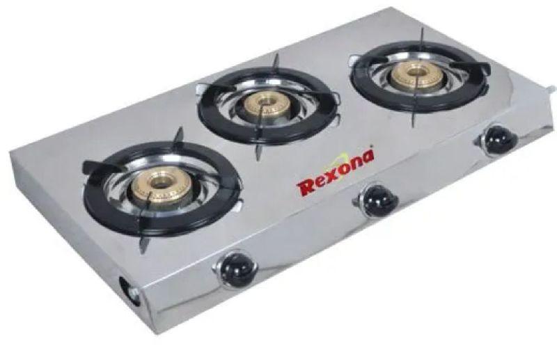 Rectangular RCW-303 Rexona Three Burner Gas Stoves, for Domestic Use, Ignition Type : Manual