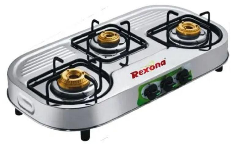 Rectangular RCW-304 Rexona Three Burner Gas Stoves, for Domestic Use, Ignition Type : Manual