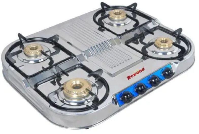 Square RCW-402 Rexona Four Burner Gas Stoves, for Easy Maintenance, Ignition Type : Manual