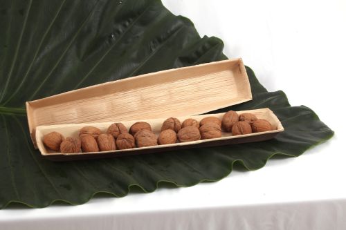 Rectangular Areca Leaf Long Tray, for Serving Food, Size : 41x8.5x2.8 cm