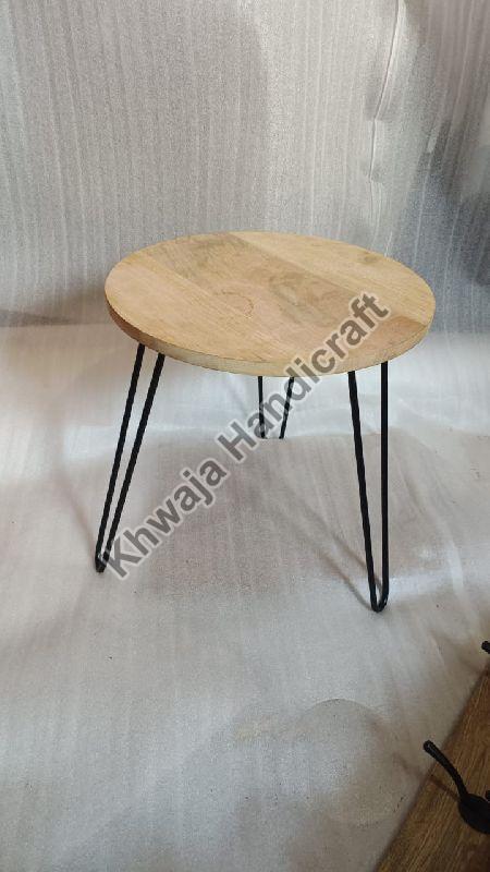 Round Iron Table with Wooden Top, for Office, Hotel, Home, Color : Brown