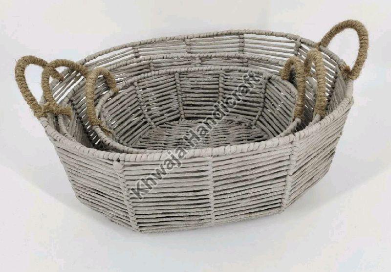 Brown Jute Oval Basket with Handle Khwaja Handicraft, Moradabad