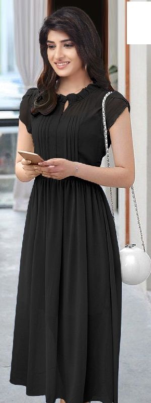 Black Fit and Flare Dress, Gender : Women