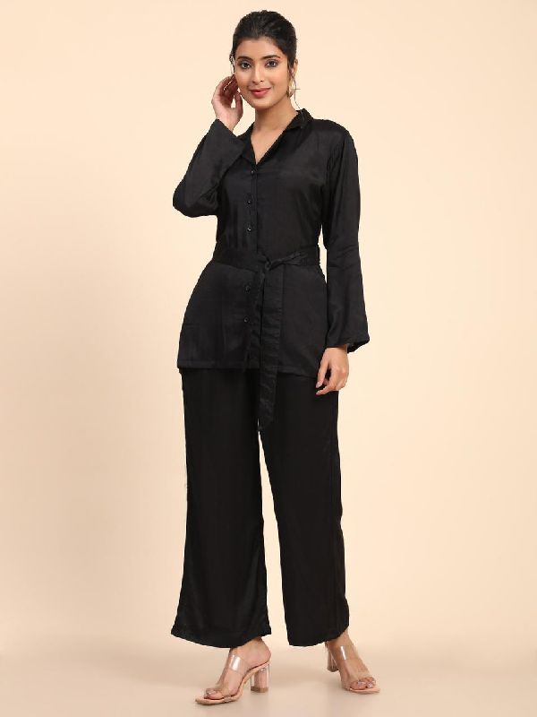 Cotton Plain Black Co-ord Set, Occasion : Casual Wear