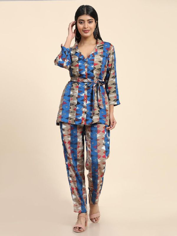 Full Sleeves Cotton Multicolor Printed Co-ord Set, Occasion : Casual Wear