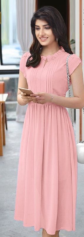 Peach Fit and Flare Dress, Packaging Type : Packet
