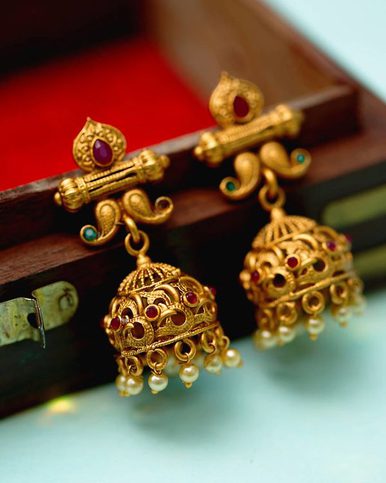 Polished gold earrings, Style : Antique
