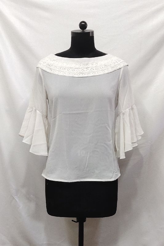 Georgette Round Neck Ladies Designer White Lace Tops, Packaging Type: Poly  Bag at Rs 500/piece in Gurgaon