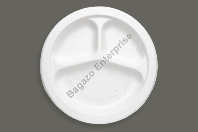 10 Inch 3 CP Round Bagasse Plate