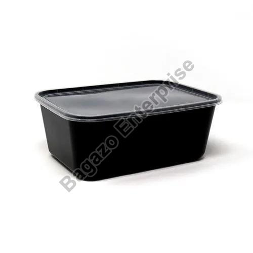 1250ml Black Rectangular Plastic Container, for Packing Lunch