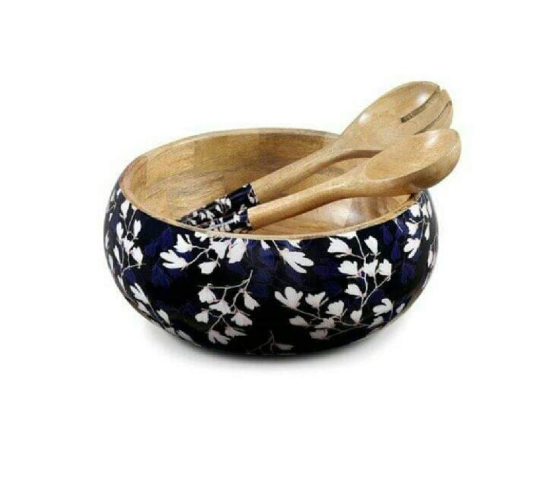 Round Wooden Soup Bowl Set, for Hotel, Restaurant, Home, Pattern : Printed