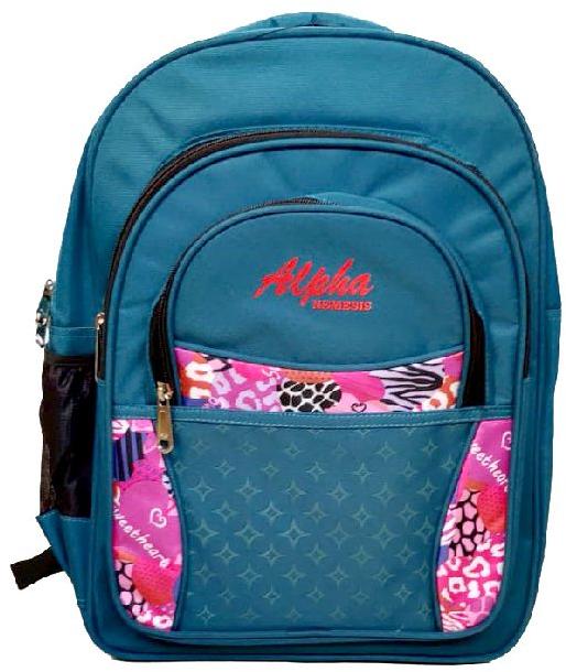 Plain Polyester blue school bags, Capacity : 20-30L, Size : Medium