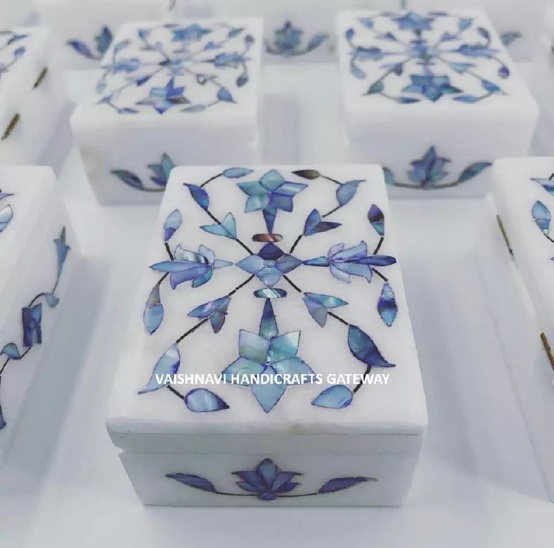 Marble Handicraft Blue Mother Of Pearl Jewelry Box