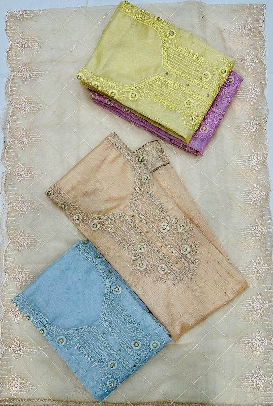 Full Sleeve unstitched chanderi suits, Gender Female, Feature