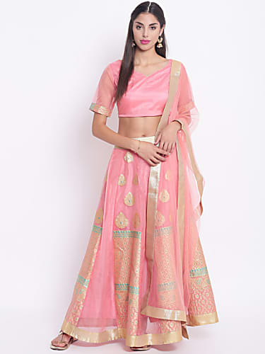 Brocade Lehenga Choli Set, Feature : Breathable, Dry Cleaning, Stitched ...