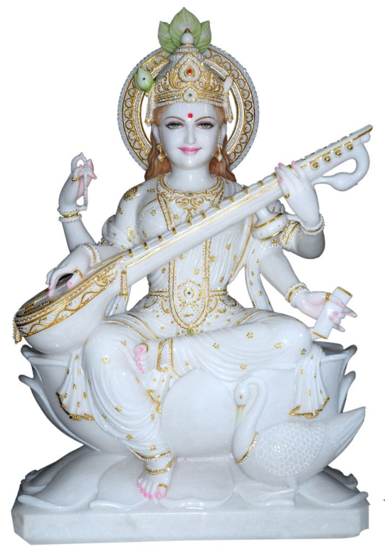Marble Saraswati Mata Statue, for Worship, Temple, Home, Packaging Type Thermocol Box, Carton