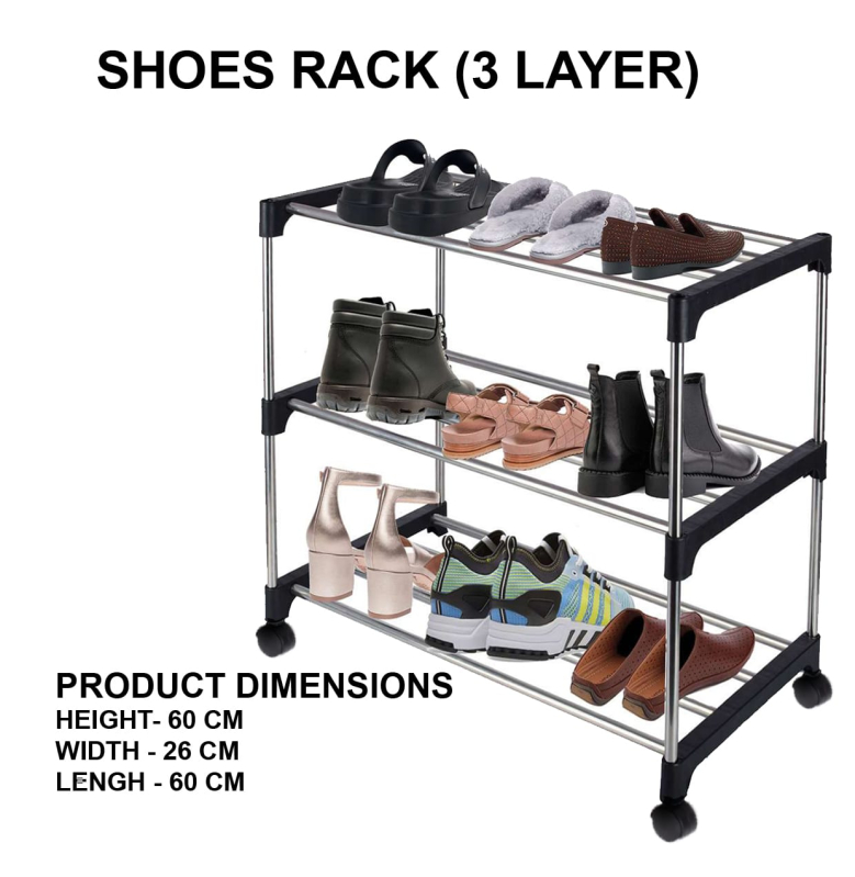 Polished Shoes rack 3 Layer, Size 2 Ft, Feature EcoFriendly, High