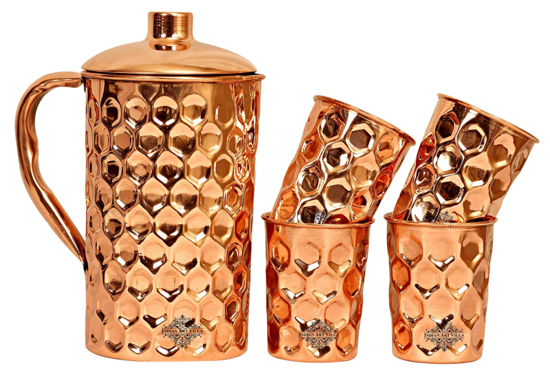 Cylindrical Diamond Copper Jug and Glass Set, Design Type Hammered at Rs 500 / Piece in Bhilwara