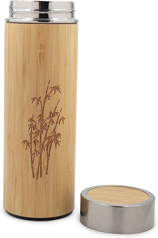 Cylindrical Polished Wooden Bamboo Bottle, Feature Handle To Carry