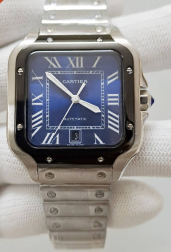 Cartier Santos 100 Steel Blue Dial Swiss Automatic Watch