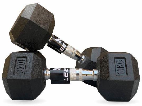 Leeway Fitness Black Rubber Hex Dumbbell, for Gym Use, Home, Lifting, Style : Classic
