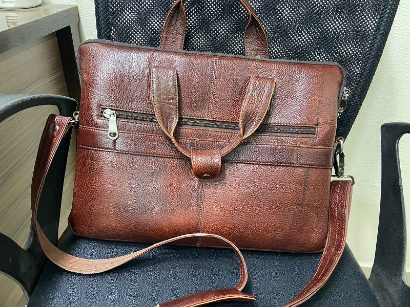 Brown Plain Leather Laptop Bags