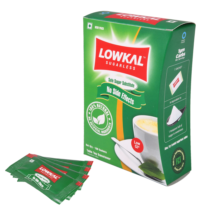 LOWKAL Powder Stevia Sweetener Sachets, for Milk, Tea, Beverages