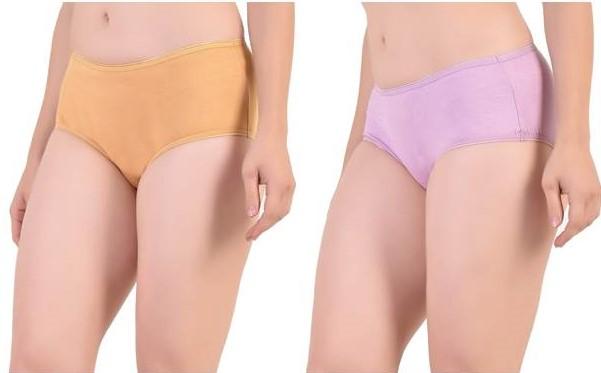 Bamboo Fabric Women Underwear, Midi Panties Peach/Black 2PCS