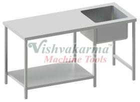 Silver Single Sink Unit with Work Table, for Commercial Kitchen