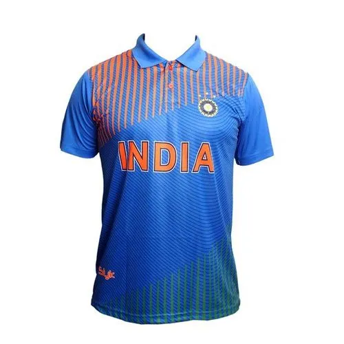 Blue Half Sleeves Indian Cricket Team T Shirt, Pattern : Printed, Size ...